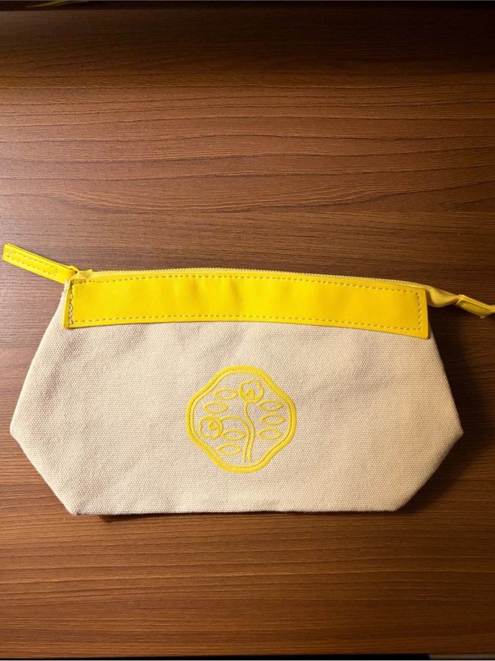 Yellow-Trim Canvas Cosmetic Pouch